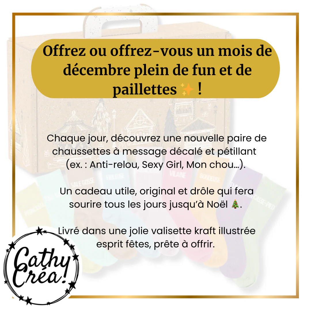 ⭐ Calendrier de l’Avent 100% Paillettes – 24 paires de chaussettes à message – Image 2