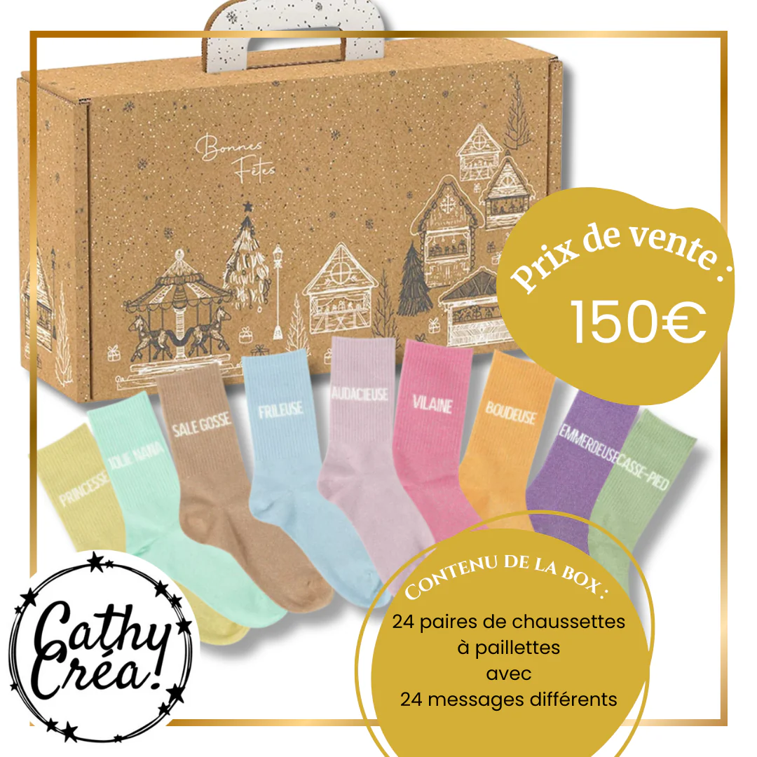 ⭐ Calendrier de l’Avent 100% Paillettes – 24 paires de chaussettes à message – Image 3