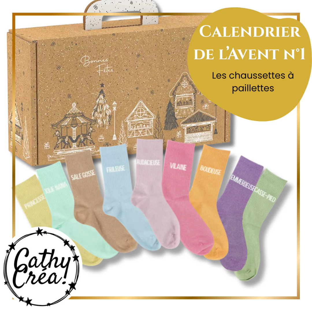 ⭐ Calendrier de l’Avent 100% Paillettes – 24 paires de chaussettes à message – Image 4