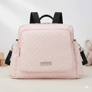 Sac Maternite à Dos Rose Quilté Imperméable