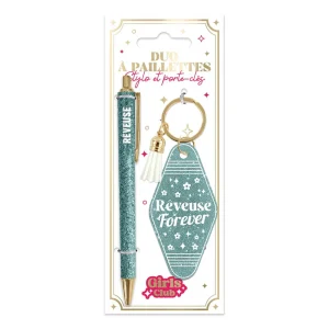 🌙 Duo pailleté – Porte-clés & stylo “Rêveuse forever” ✨