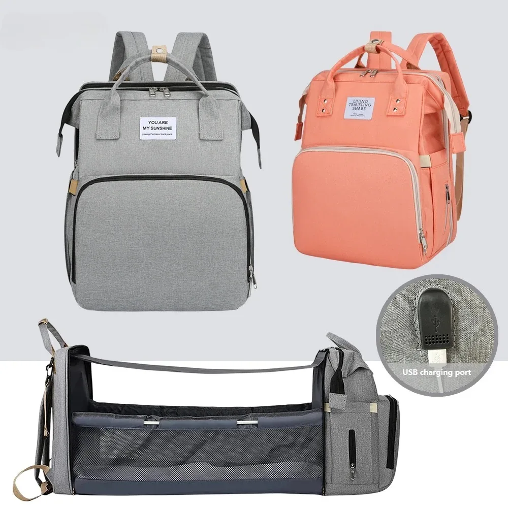 Sac Maternite Pliant Lit Bébé Sac à Dos USB – Image 2