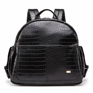 Sac Maternite Sac à Dos Cuir Texturé Noir