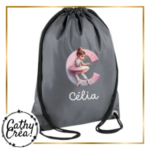 Sac de gym personnalisé enfant avec prénom – Danseuse/Ballerine (école, sport, piscine)