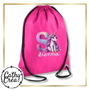 Sac de gym personnalisé enfant avec prénom – Licorne Magique (école, sport, piscine)